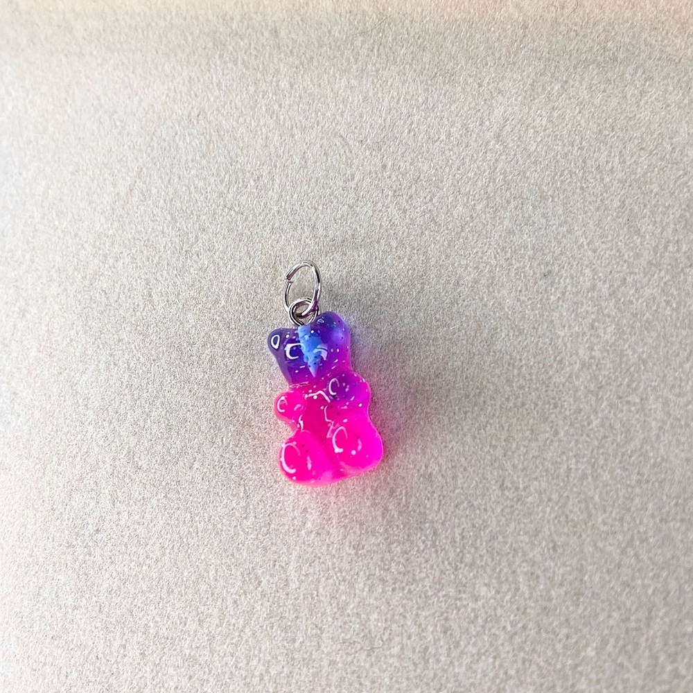 Neon Galaxy Glitter Gummy Bear Charm – Purple & Hot Pink Candy Bear Pendant
